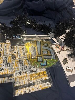 Graduation Party Decor Garland and Table Covers in Black and Gold